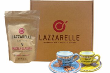 Tazzine caffè napoli confezione bundle con caffè Lazzarelle e coppia tazzine piattini artigianali Vietri